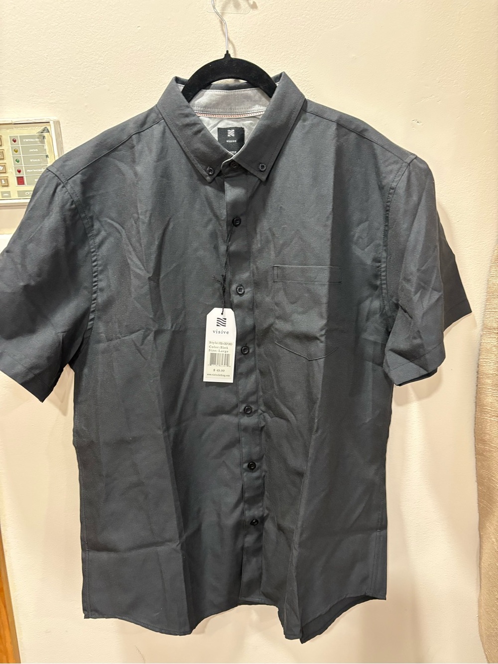 Men's Short Sleeve Button-Down Dress Shirt - Charcoal Gray